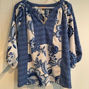 Mixed print peasant top